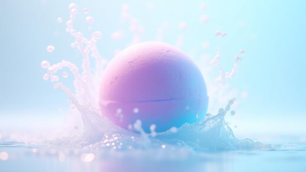 Large, colorful bath bomb dissolving in water with a splash