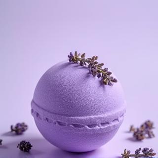 Large purple bath bomb with lavender buds